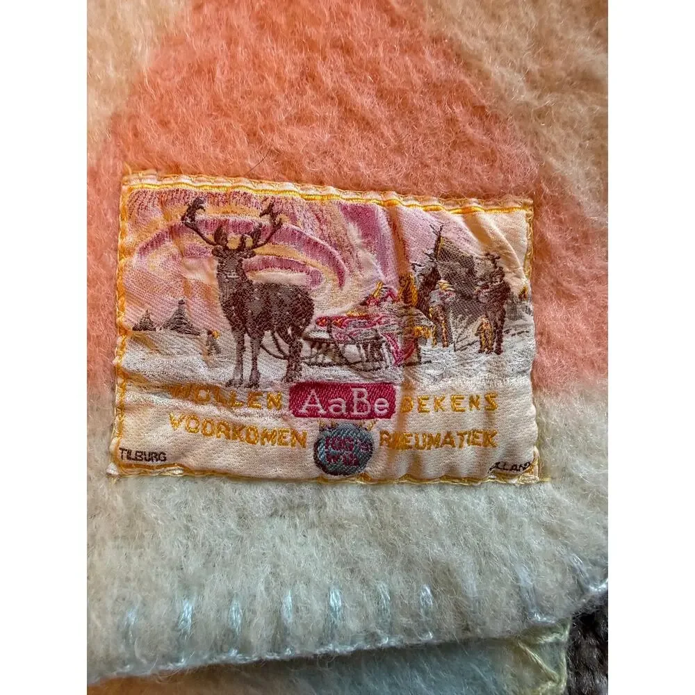 Vintage AaBe Mill Dutch 100% Pure New Wool Blanket Pastel Geometric Triangles